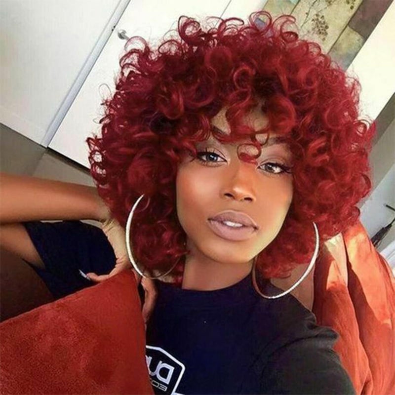 PHOENIXFLY Red Curly Wigs for Black Women Short Loose Burgundy Curly Wigs for Women Curly Synthetic Hair Wig Heat Resistant Hair Replacement with Wig Caps(Burgundy,Red) - Image 1
